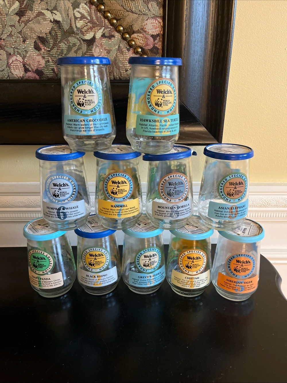 vintage 90s Welch’s Endangered Species Collection jelly jars 1-12 (missing #10)